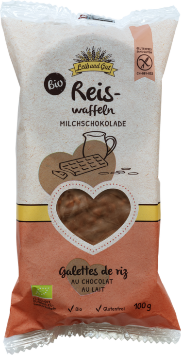 Leib und Gut Reiswaffeln mit Milchschokoladen-Überzug BIO 100gr (113593)